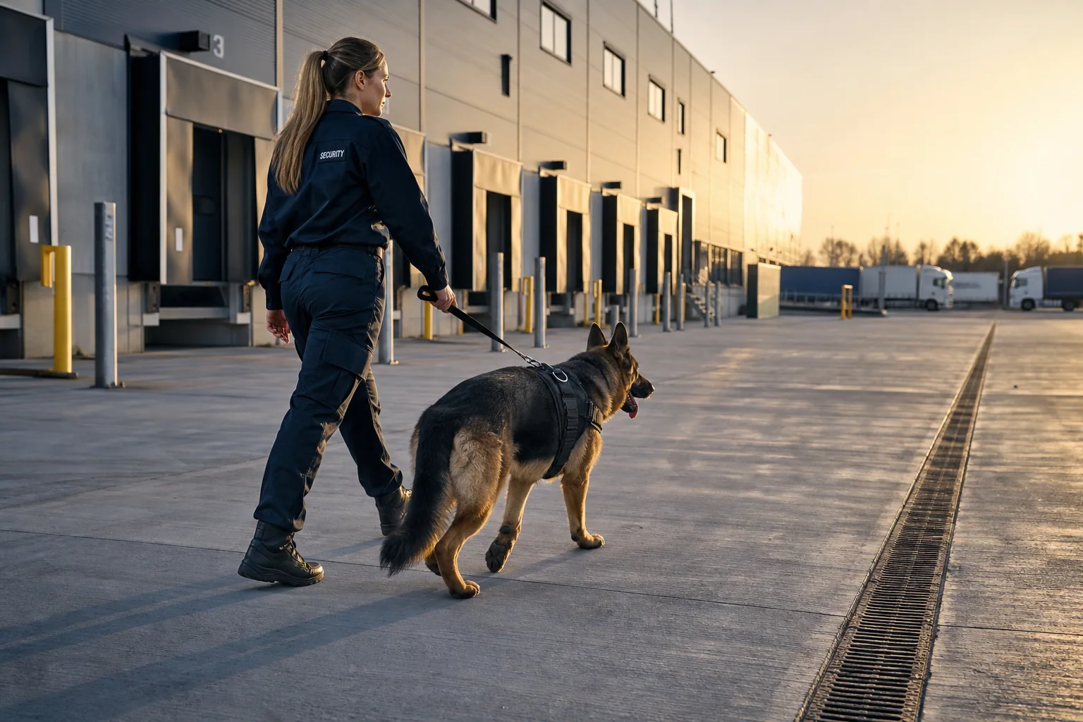 AI-generated illustration of a security dog and handler